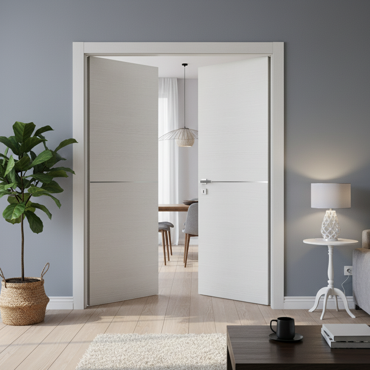 Nova 1H Braga Bianco Matrix CPL Modern Double Pre-Hung Door - Doors and Beyond