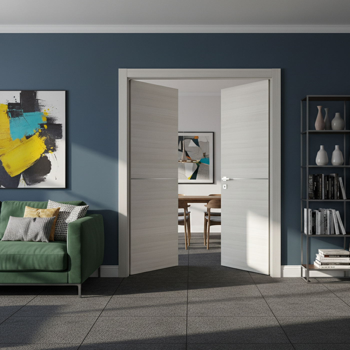 Nova 1H Braga Crema Matrix CPL  Modern Double Pre-Hung Door - Doors and Beyond