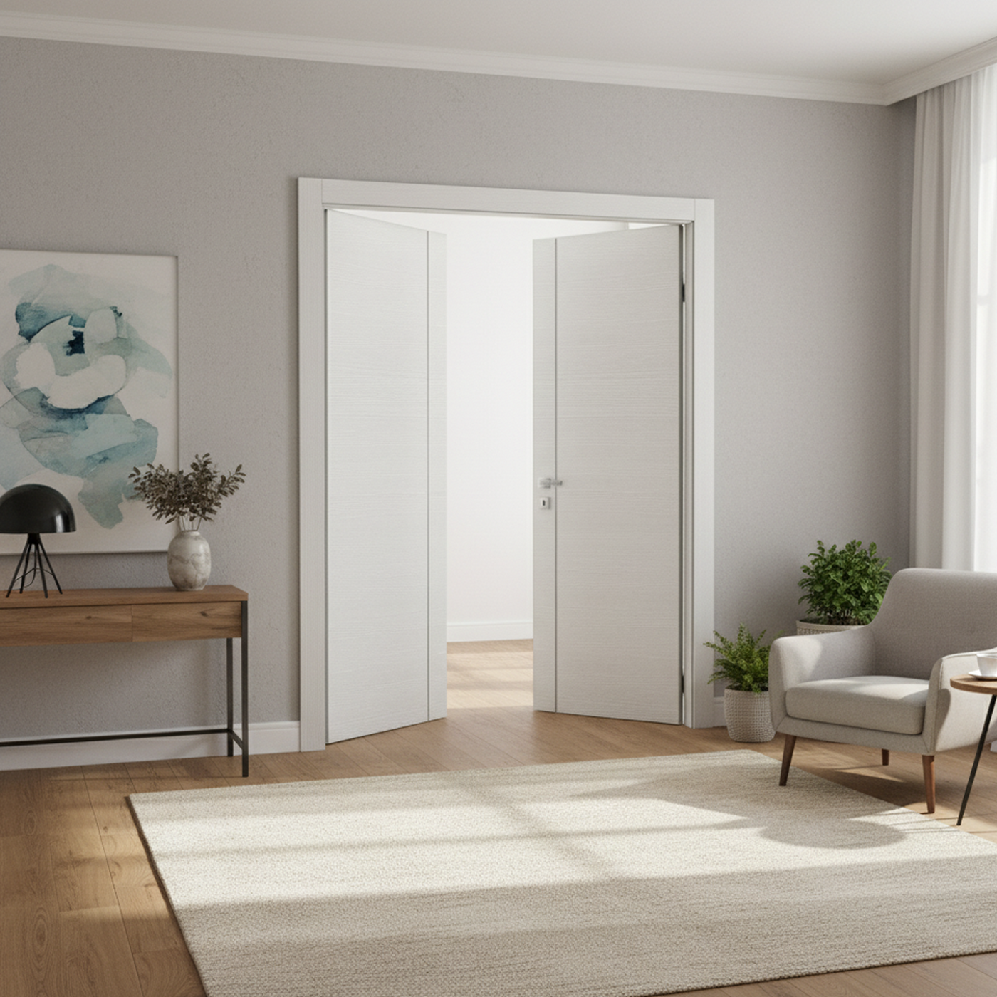 Nova 1V Braga Bianco Matrix CPL Modern Double Pre-Hung Door - Doors and Beyond