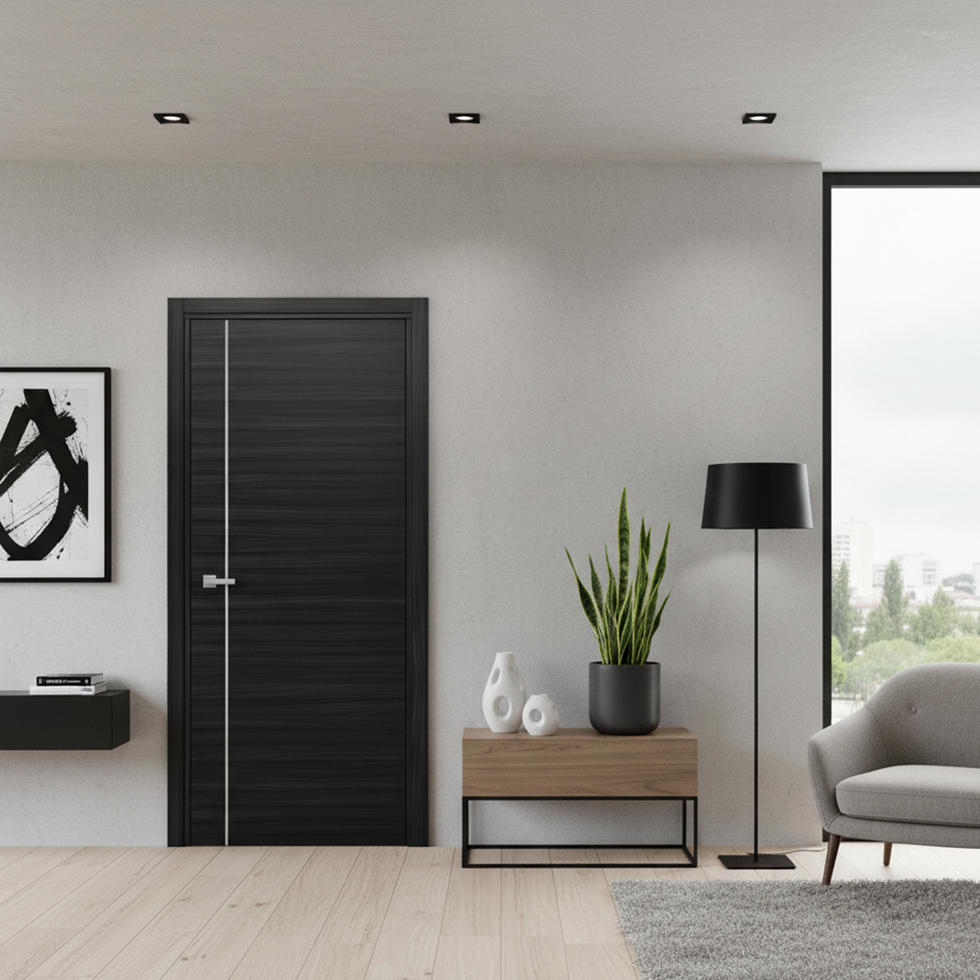 Nova 1V Braga Blu  Matrix CPL Modern Single Pre-hung Door - Doors and Beyond