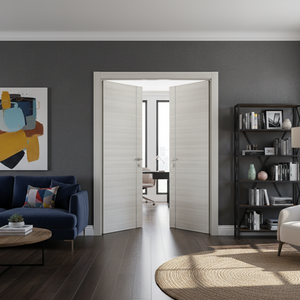 Nova 1V Braga Crema Matrix CPL  Modern Double Pre-Hung Door - Doors and Beyond