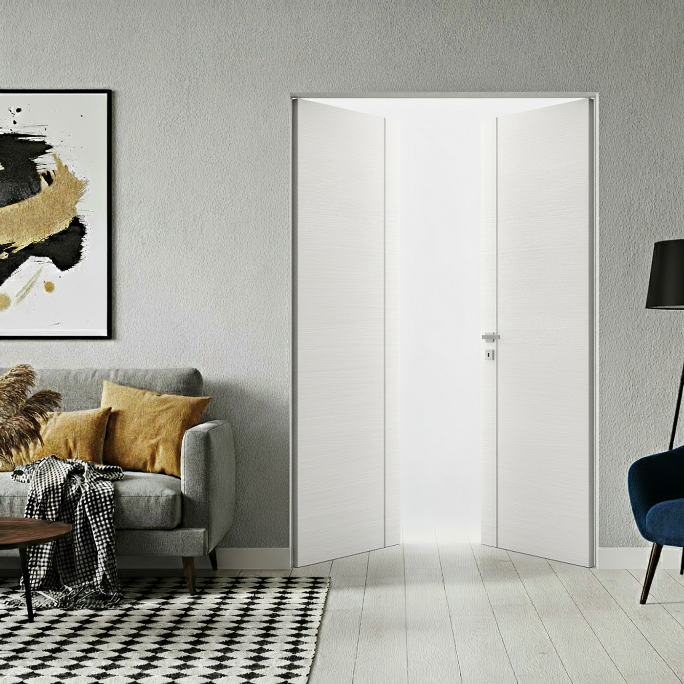 Braga 1V Bianco Matrix CPL Frameless Modern Double Door - Doors and Beyond