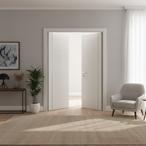 Nova 1VR Braga Bianco Matrix CPL Modern Double Pre-Hung Door - Doors and Beyond