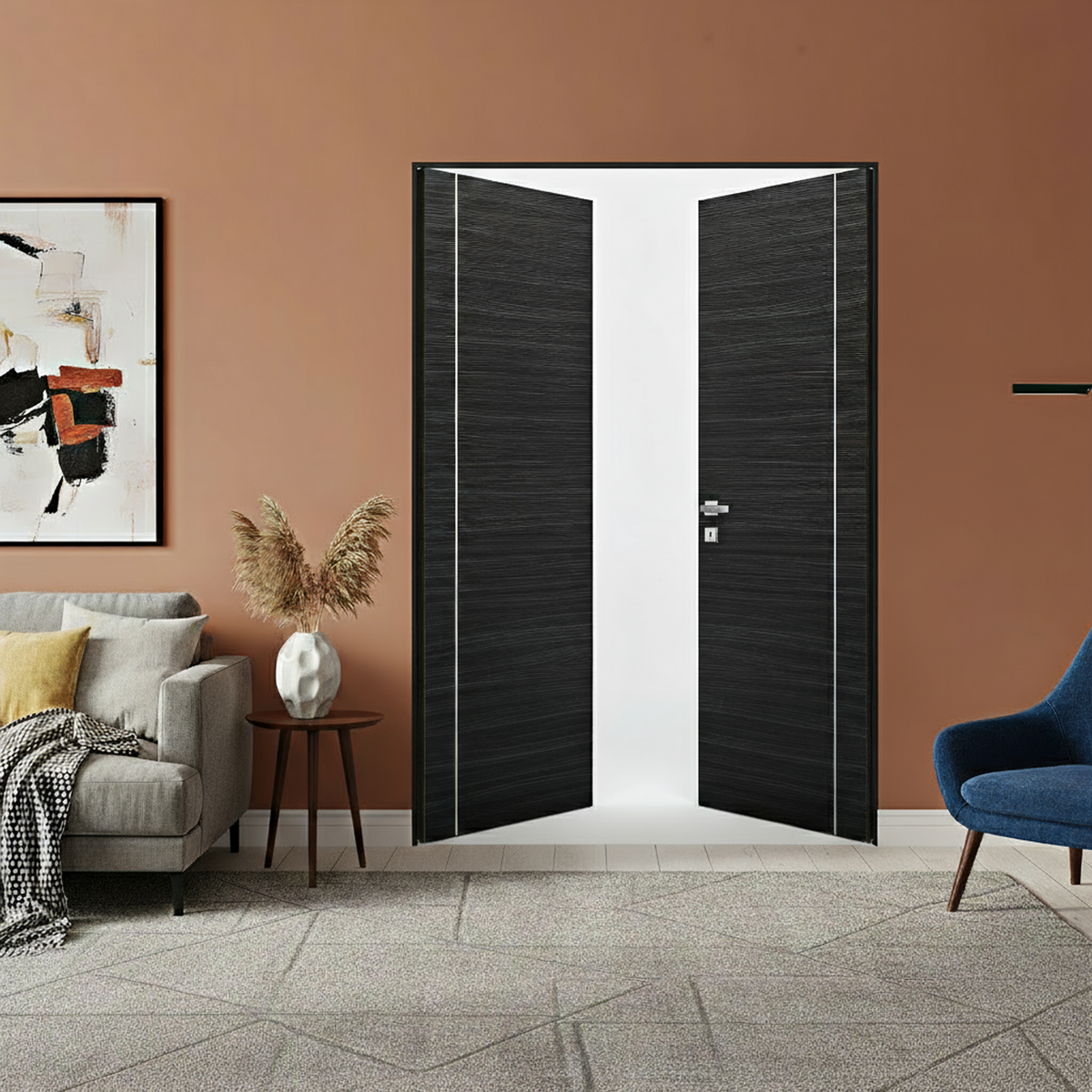 Braga 1VR Blu Matrix CPL Frameless Modern Double Door - Doors and Beyond