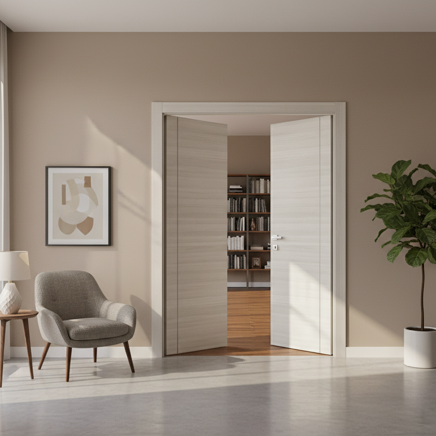 Nova 1VR Braga Crema Matrix CPL  Modern Double Pre-Hung Door - Doors and Beyond