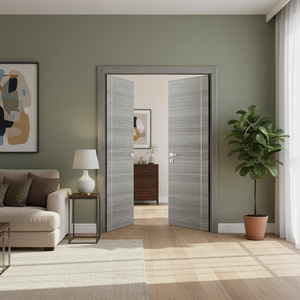 Nova 1VR Braga Olmo Matrix CPL  Modern Double Pre-Hung Door - Doors and Beyond
