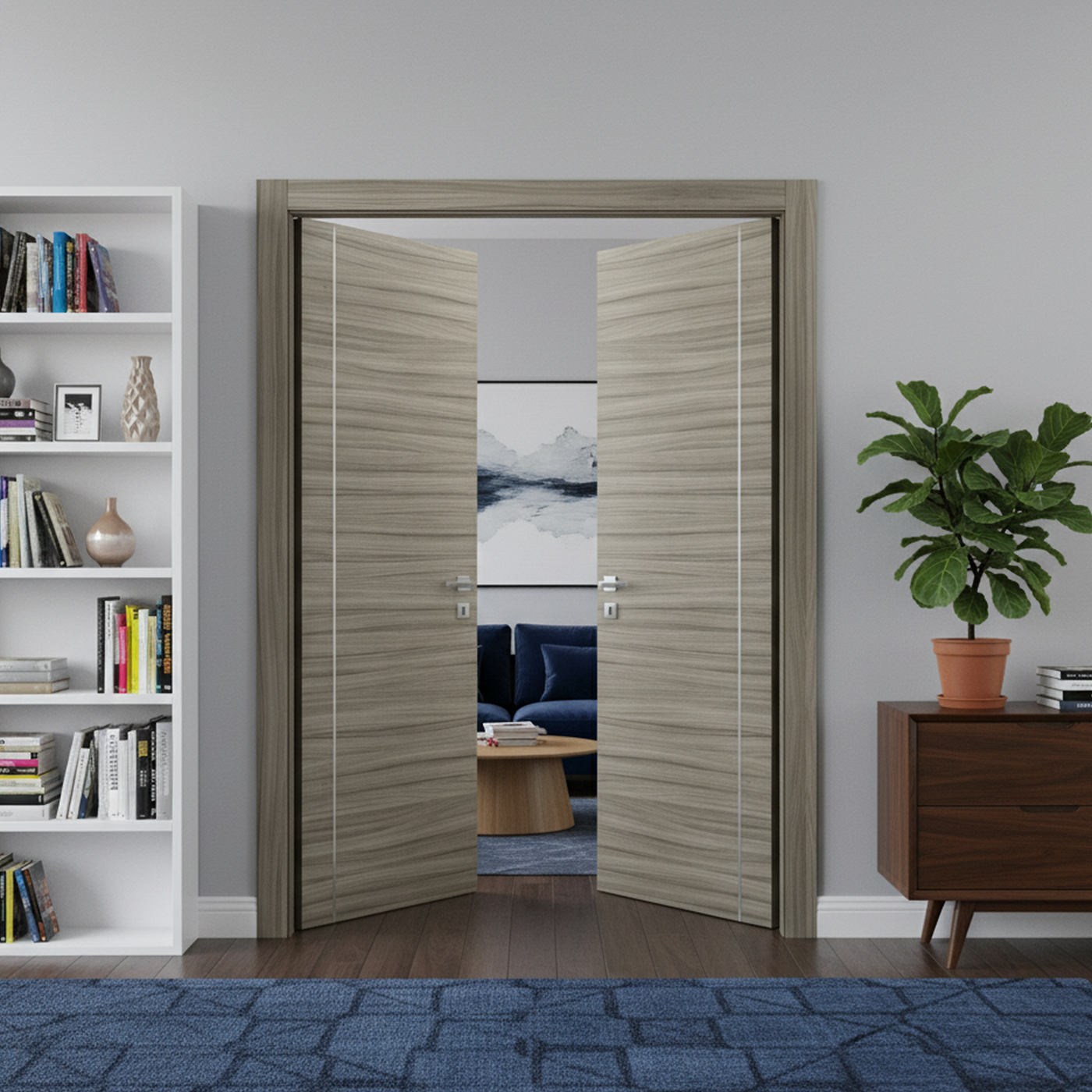 Nova 1VR Braga Palissandro  Matrix CPL  Modern Double Pre-Hung Door - Doors and Beyond