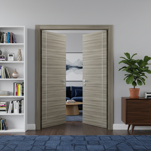 Nova 1VR Braga Palissandro  Matrix CPL  Modern Double Pre-Hung Door - Doors and Beyond