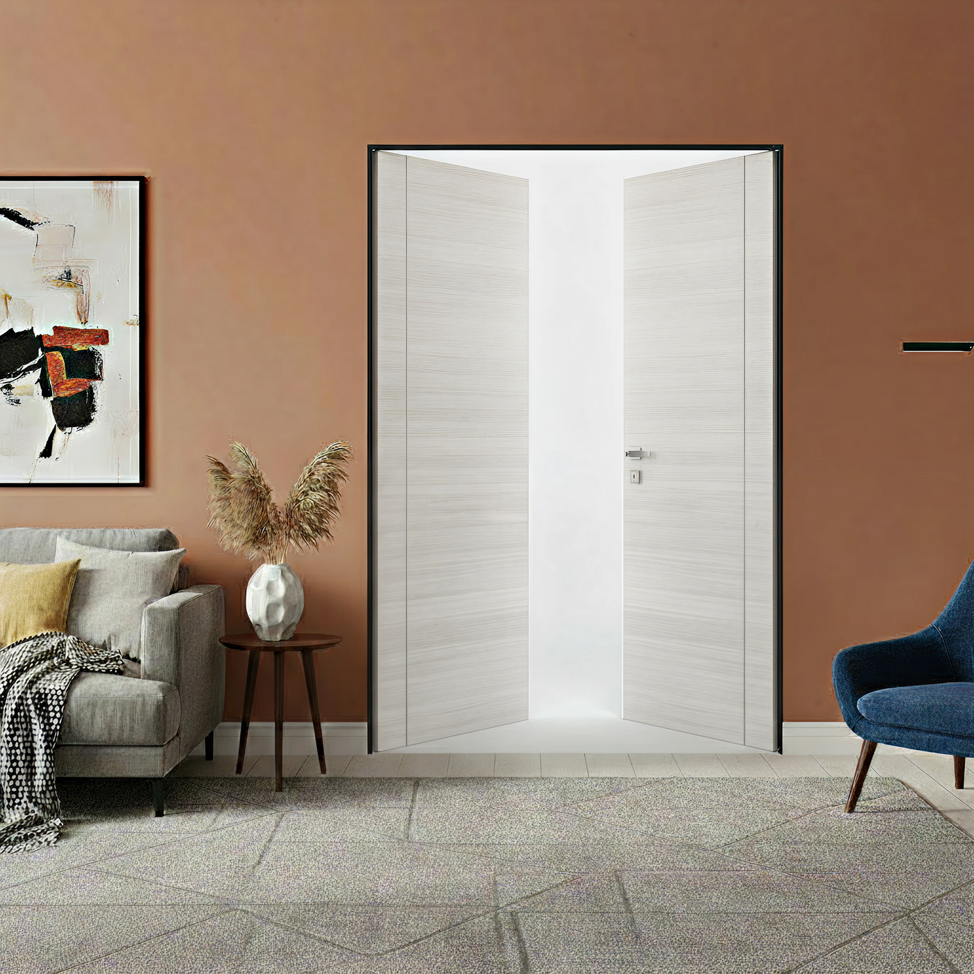 Braga 1VR Crema Matrix CPL Frameless Modern Double Door - Doors and Beyond