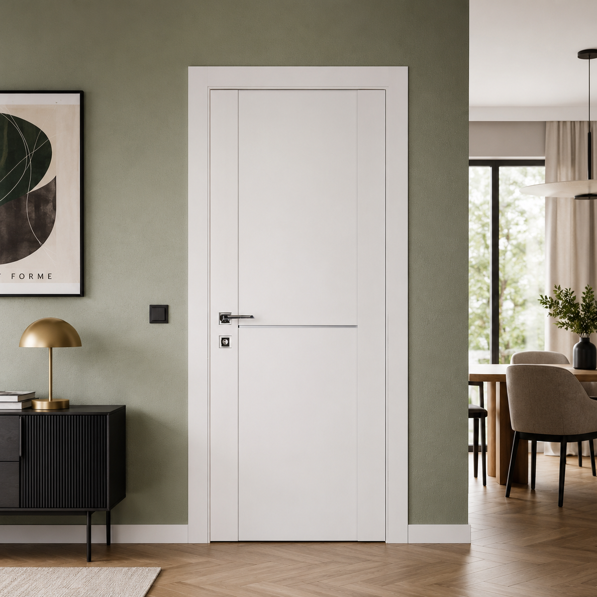 Nova Stile 002 Soft White Laminated Modern Pre-Hung Door - Doors and Beyond