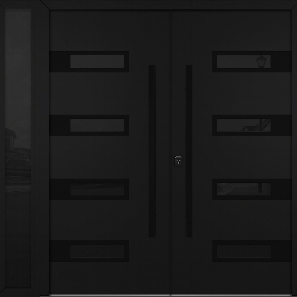 Nova Inox S4 Modern Exterior Double Door W/ (1) 12" Sidelight - Unit 86x81 3/8 - Black Stainless - Black - Doors and Beyond