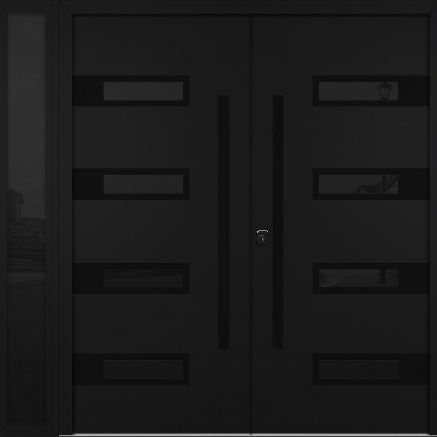 Nova Inox S4 Modern Exterior Double Door W/ (1) 12" Sidelight - Unit 86x81 3/8 - Black Stainless - Black - Doors and Beyond