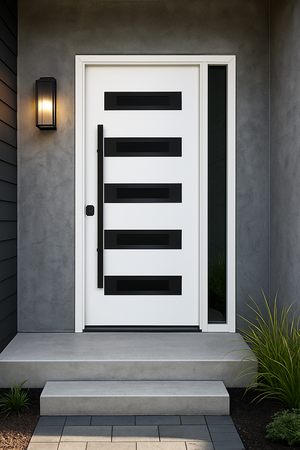 Nova Inox S5 Modern Exterior Single Door W/ (1) 12" Sidelight - Unit 50x81 3/8 Black Stainless Steel - White - Doors and Beyond