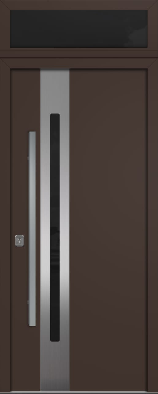 Nova Inox S2 Modern Exterior Single Door 36x80 with Transom - Unit Size 38 x 95 1/2”- Brown - Doors and Beyond