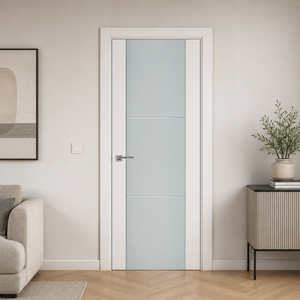 Nova Triplex 004 Soft White Laminated Modern Pre-Hung Door - Doors and Beyond