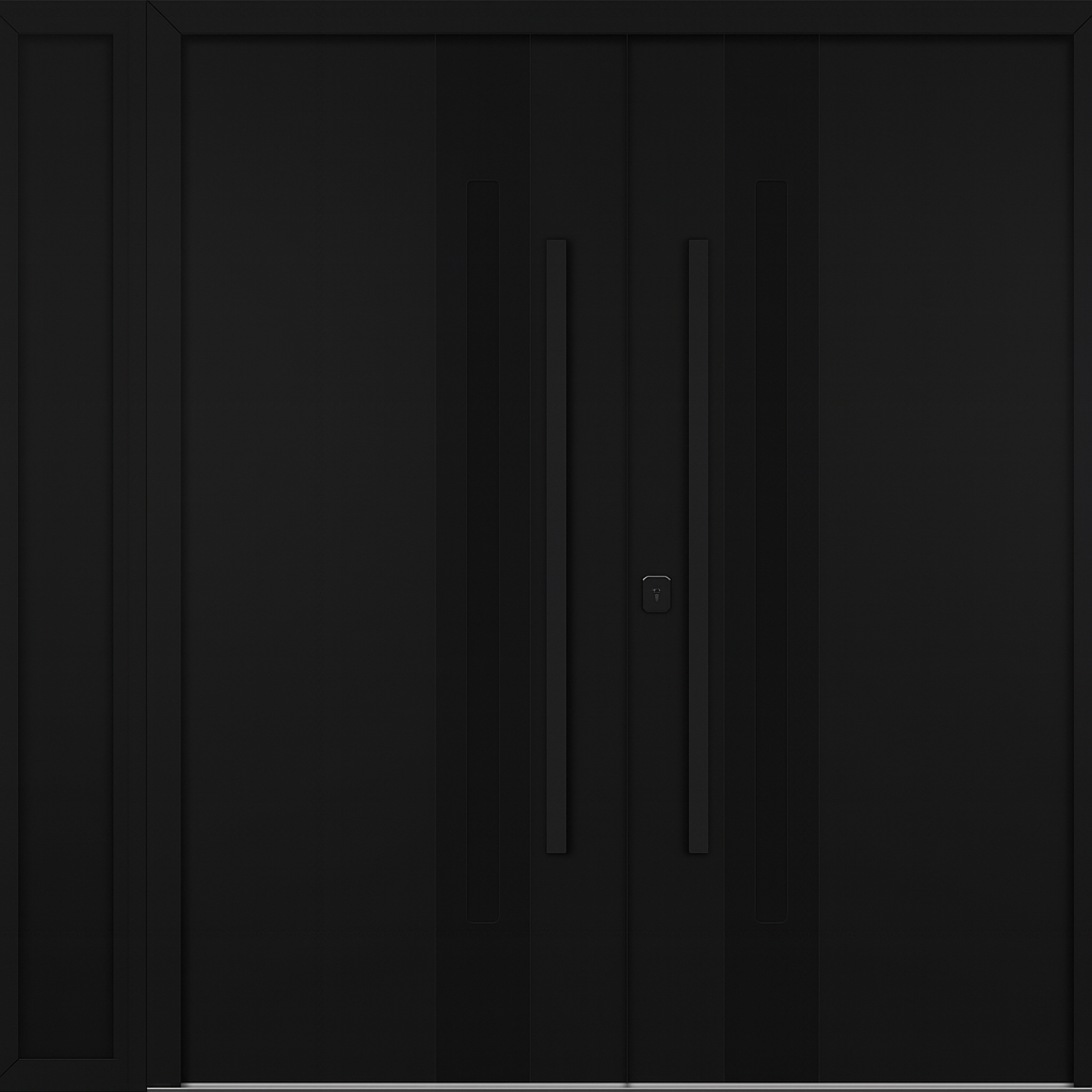 Nova Inox S2 Modern Exterior Double Door W/ (1) 12" Sidelight - Unit 86x81 3/8 - Black Stainless - Black