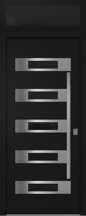 Nova Inox S5 Modern Exterior Single Door 36x80 with Transom - Unit Size 38 x 95 1/2”- Black - Doors and Beyond