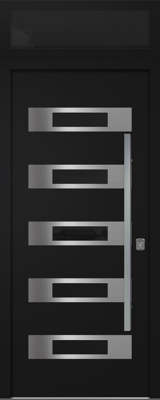Nova Inox S5 Modern Exterior Single Door 36x80 with Transom - Unit Size 38 x 95 1/2”- Black - Doors and Beyond