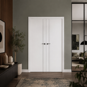 Nova Glam Pro 002 Soft White Laminated Modern Double Pre-Hung Door - Doors and Beyond