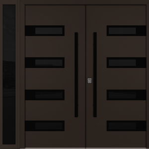 Nova Inox S4 Modern Exterior Double Door W/ (1) 12" Sidelight - Unit 86x81 3/8 - Black Stainless - Brown - Doors and Beyond