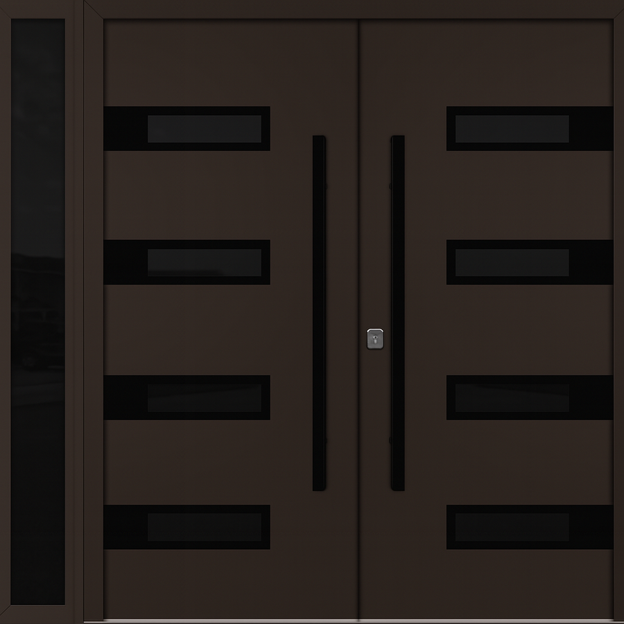 Nova Inox S4 Modern Exterior Double Door W/ (1) 12" Sidelight - Unit 86x81 3/8 - Black Stainless - Brown - Doors and Beyond