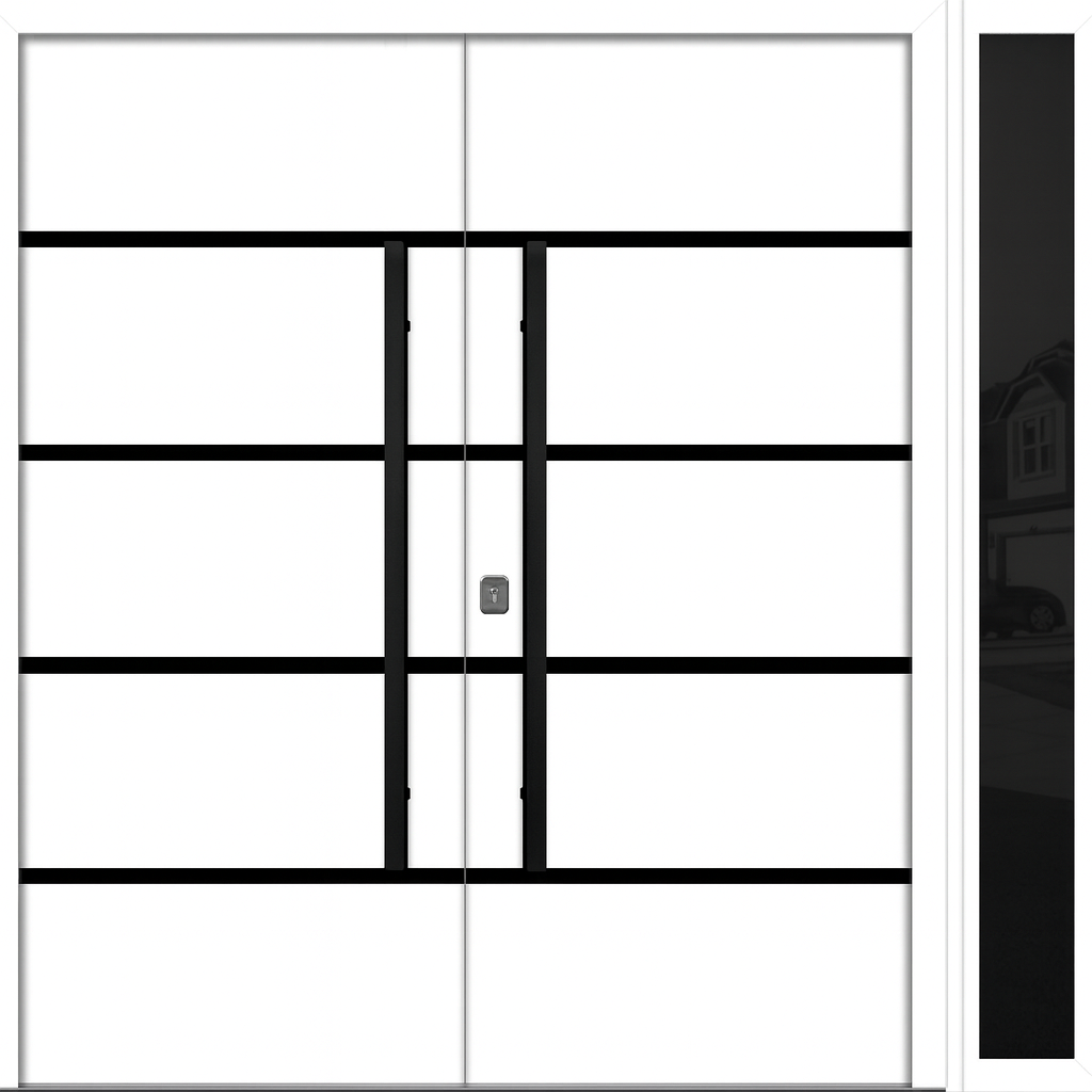 Nova Inox S3 Modern Exterior Double Door W/ (1) 12" Sidelight - Unit 86x81 3/8 - Black Stainless - White