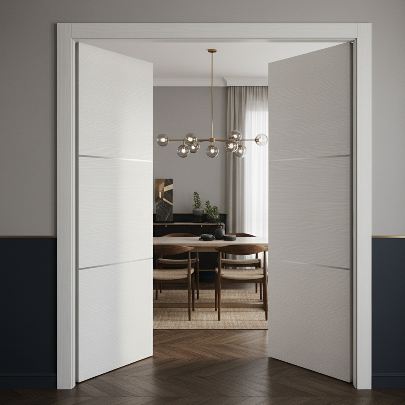 Nova 2H Braga Bianco Matrix CPL Modern Double Pre-Hung Door - Doors and Beyond
