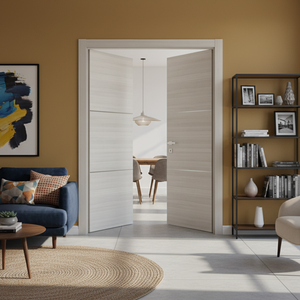 Nova 2H Braga Crema Matrix CPL  Modern Double Pre-Hung Door - Doors and Beyond
