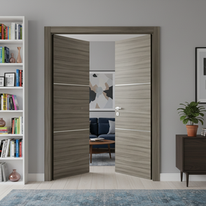 Nova 2H Braga Palissandro  Matrix CPL  Modern Double Pre-Hung Door - Doors and Beyond
