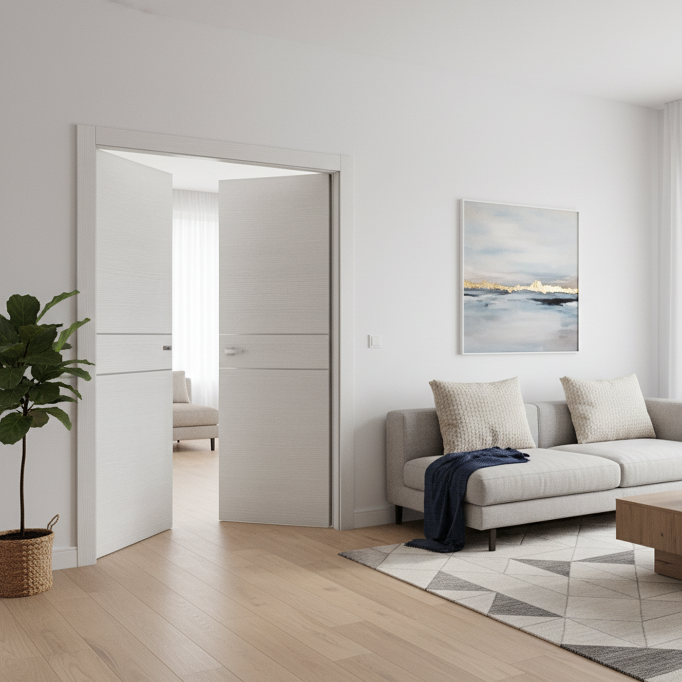 Nova 2HC Braga Bianco Matrix CPL Modern Double Pre-Hung Door - Doors and Beyond