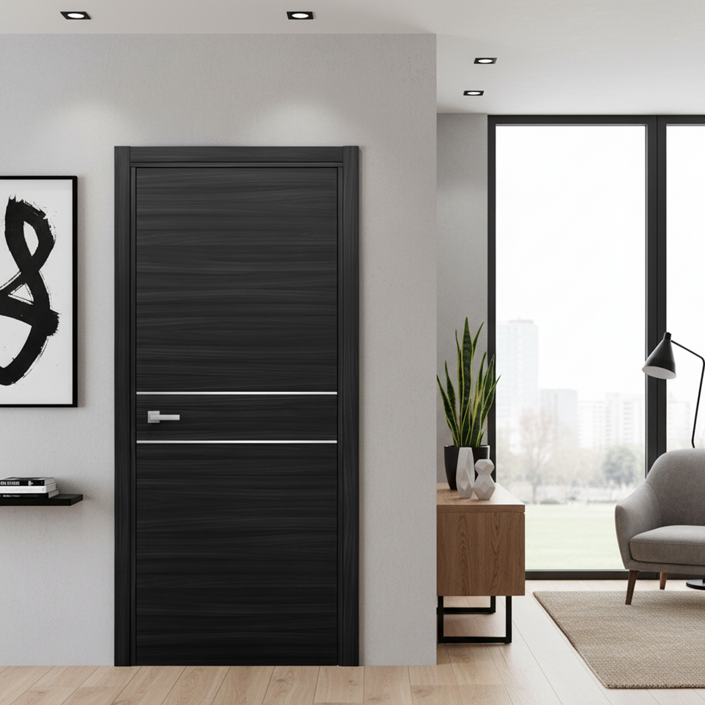 Nova 2HC Braga Blu  Matrix CPL Modern Single Pre-hung Door - Doors and Beyond