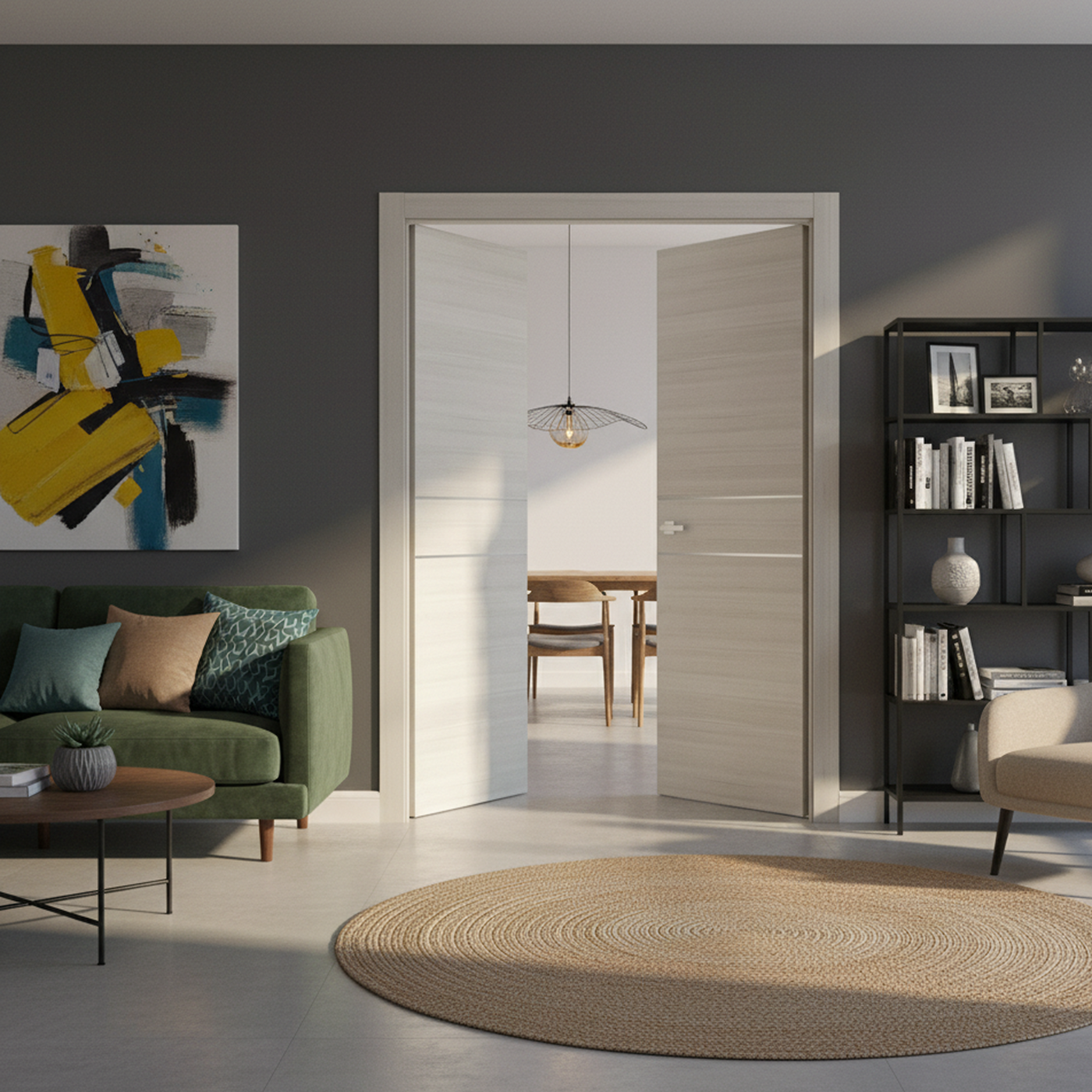 Nova 2HC Braga Crema Matrix CPL  Modern Double Pre-Hung Door - Doors and Beyond