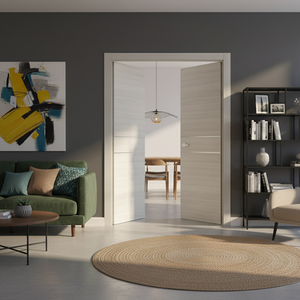 Nova 2HC Braga Crema Matrix CPL  Modern Double Pre-Hung Door - Doors and Beyond