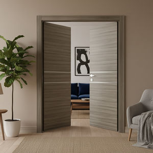 Nova 2HC Braga Palissandro  Matrix CPL  Modern Double Pre-Hung Door - Doors and Beyond