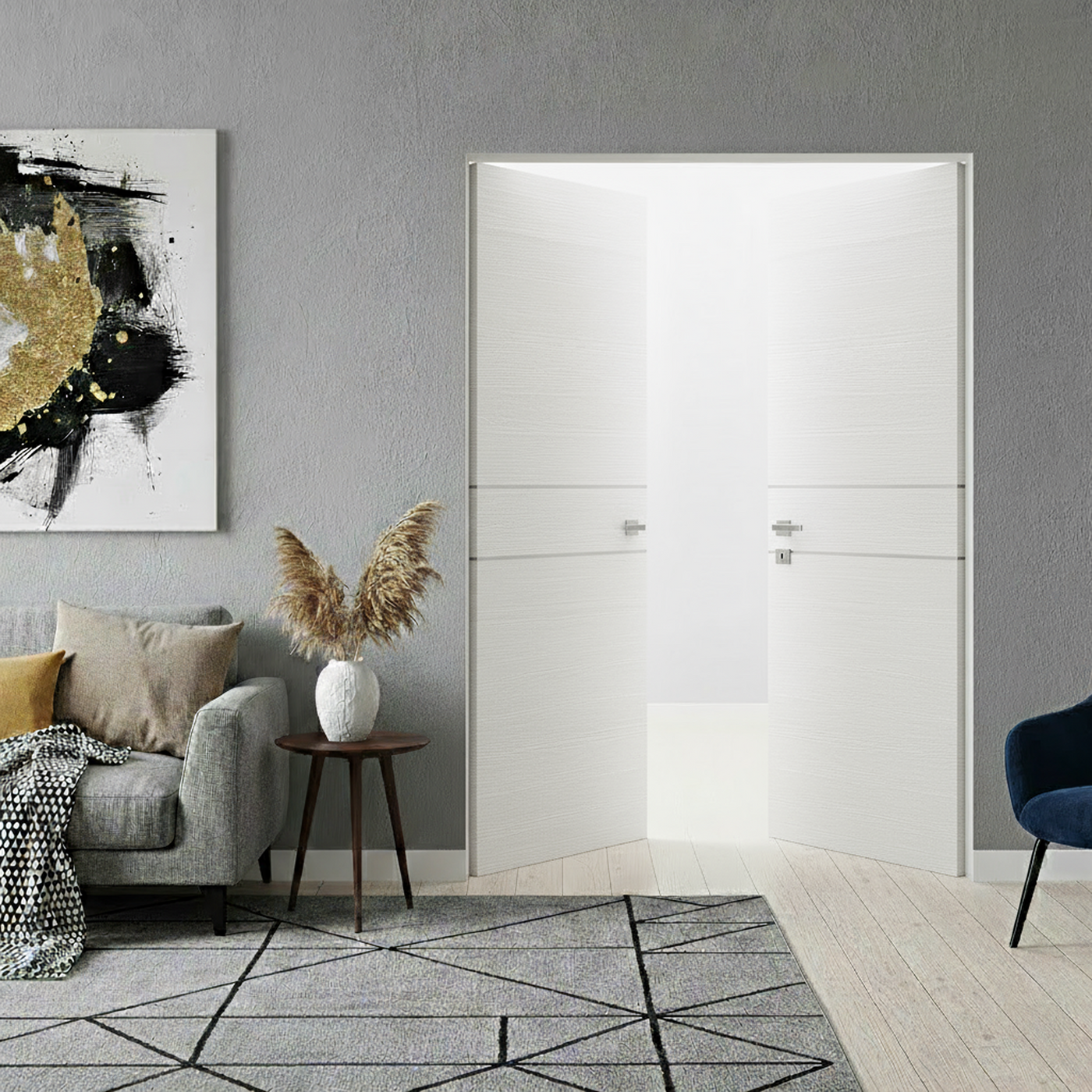 Braga 2HC Bianco Matrix CPL Frameless Modern Double Door - Doors and Beyond
