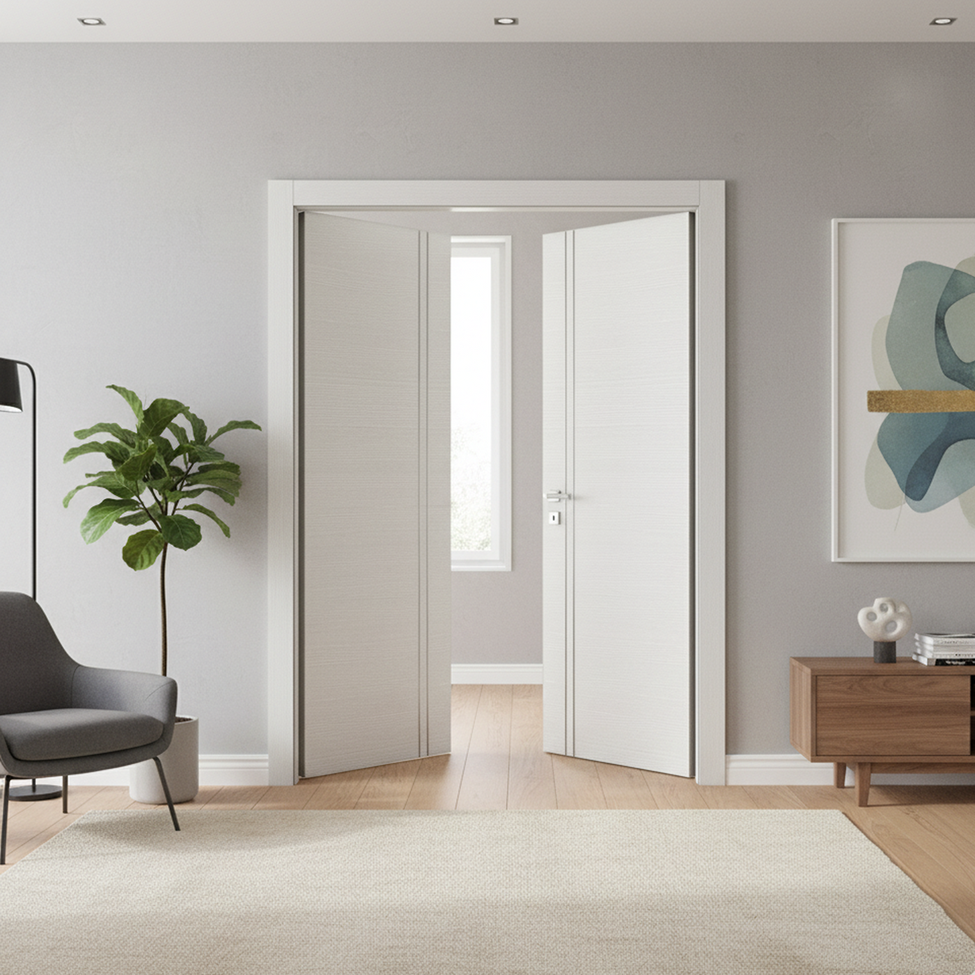 Nova 2V  Braga Bianco Matrix CPL Modern Double Pre-Hung Door - Doors and Beyond