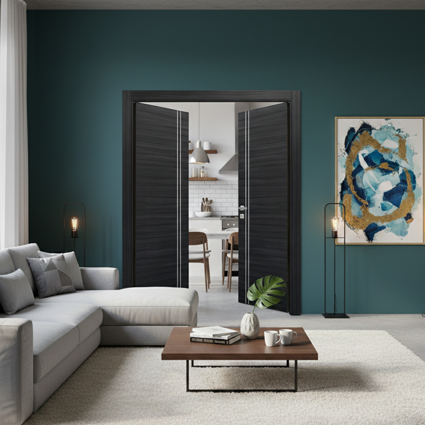 Nova 2V Braga Blu Matrix CPL Modern Double Pre-Hung Door - Doors and Beyond