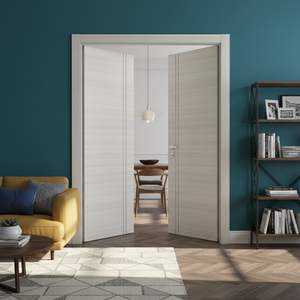 Nova 2V  Braga Crema Matrix CPL  Modern Double Pre-Hung Door - Doors and Beyond