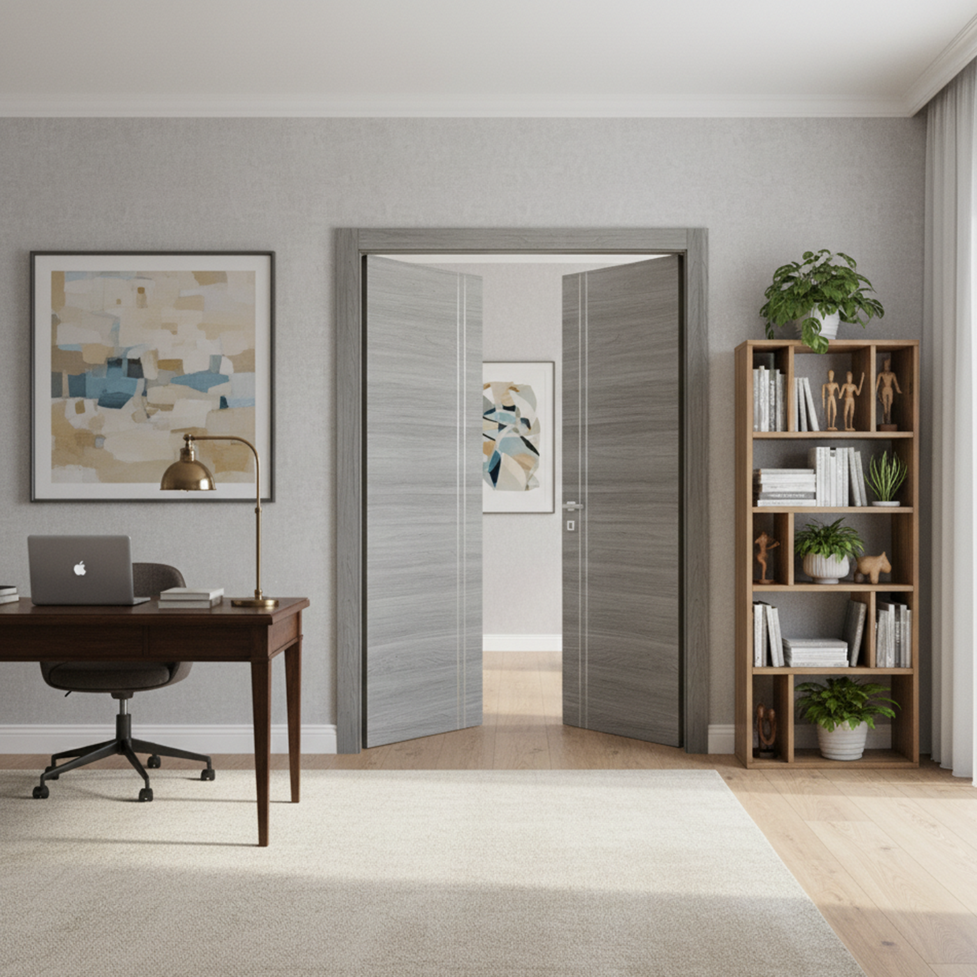 Nova 2V  Braga Olmo Matrix CPL  Modern Double Pre-Hung Door - Doors and Beyond