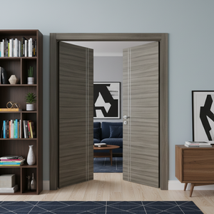 Nova 2V  Braga Palissandro  Matrix CPL  Modern Double Pre-Hung Door - Doors and Beyond