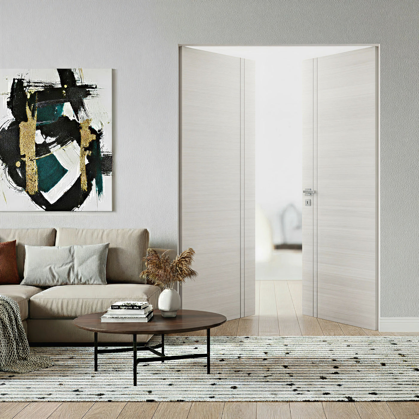Braga 2V Crema Matrix CPL Frameless Modern Double Door - Doors and Beyond