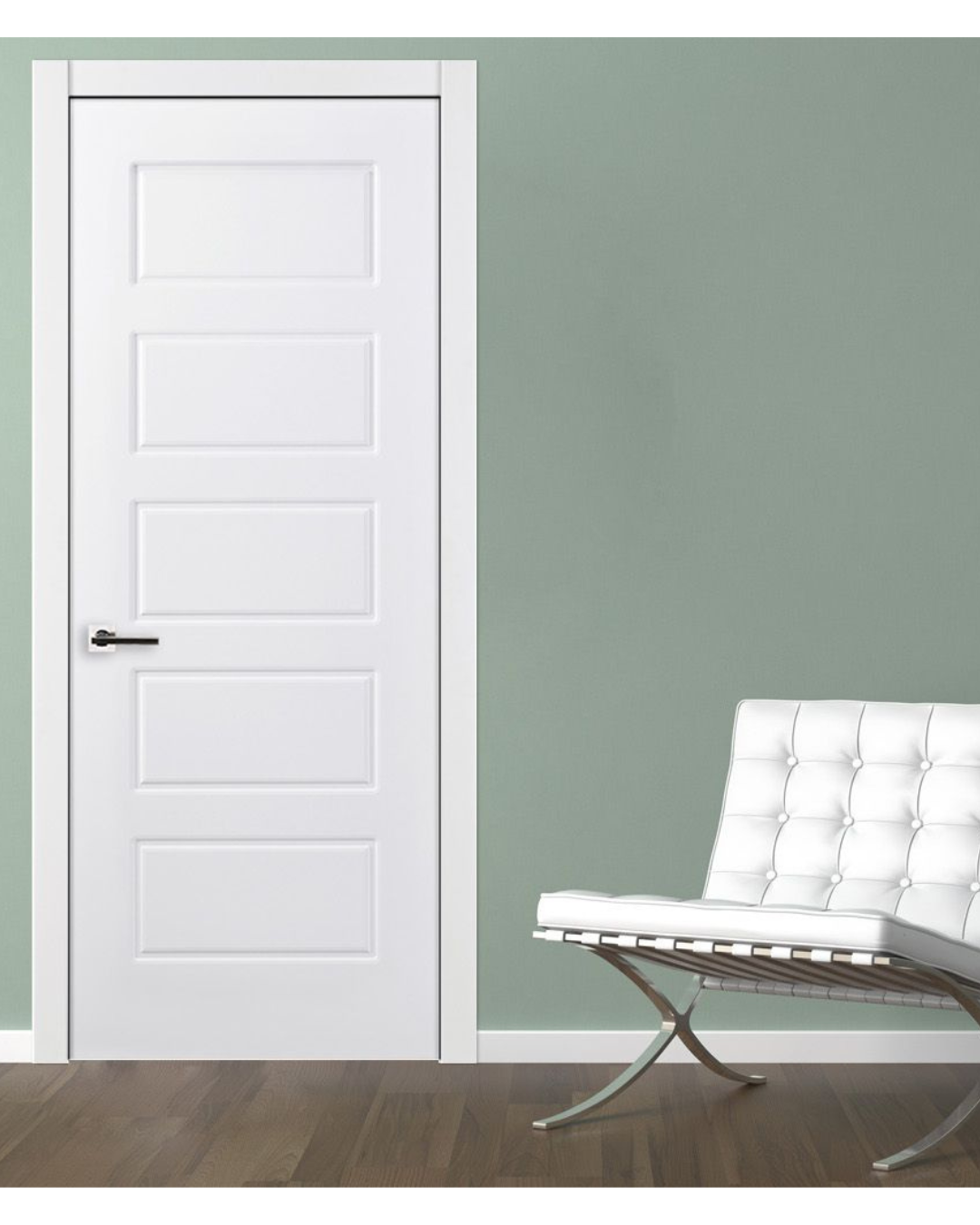 Nova 5 Panel Soft White Laminated Modern Pre-Hung Door - Doors and Beyond