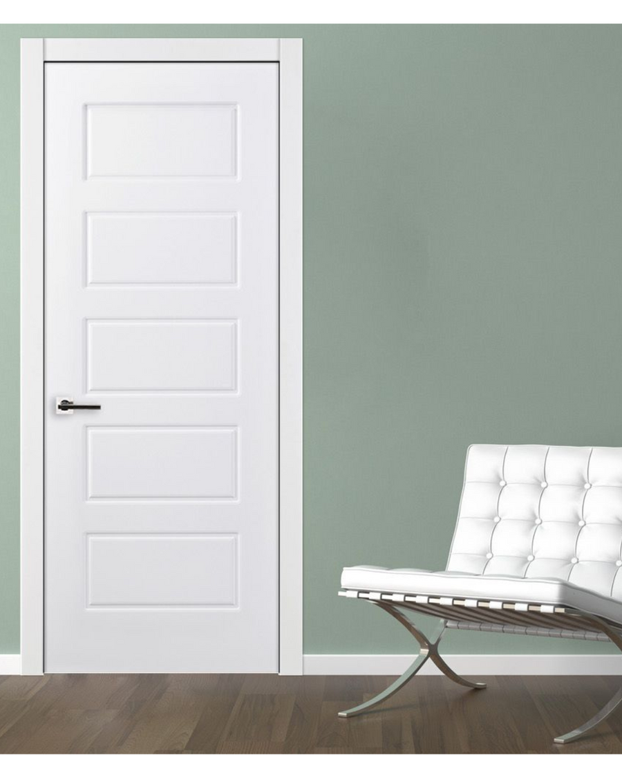 Nova 5 Panel Soft White Laminated Modern Pre-Hung Door - Doors and Beyond