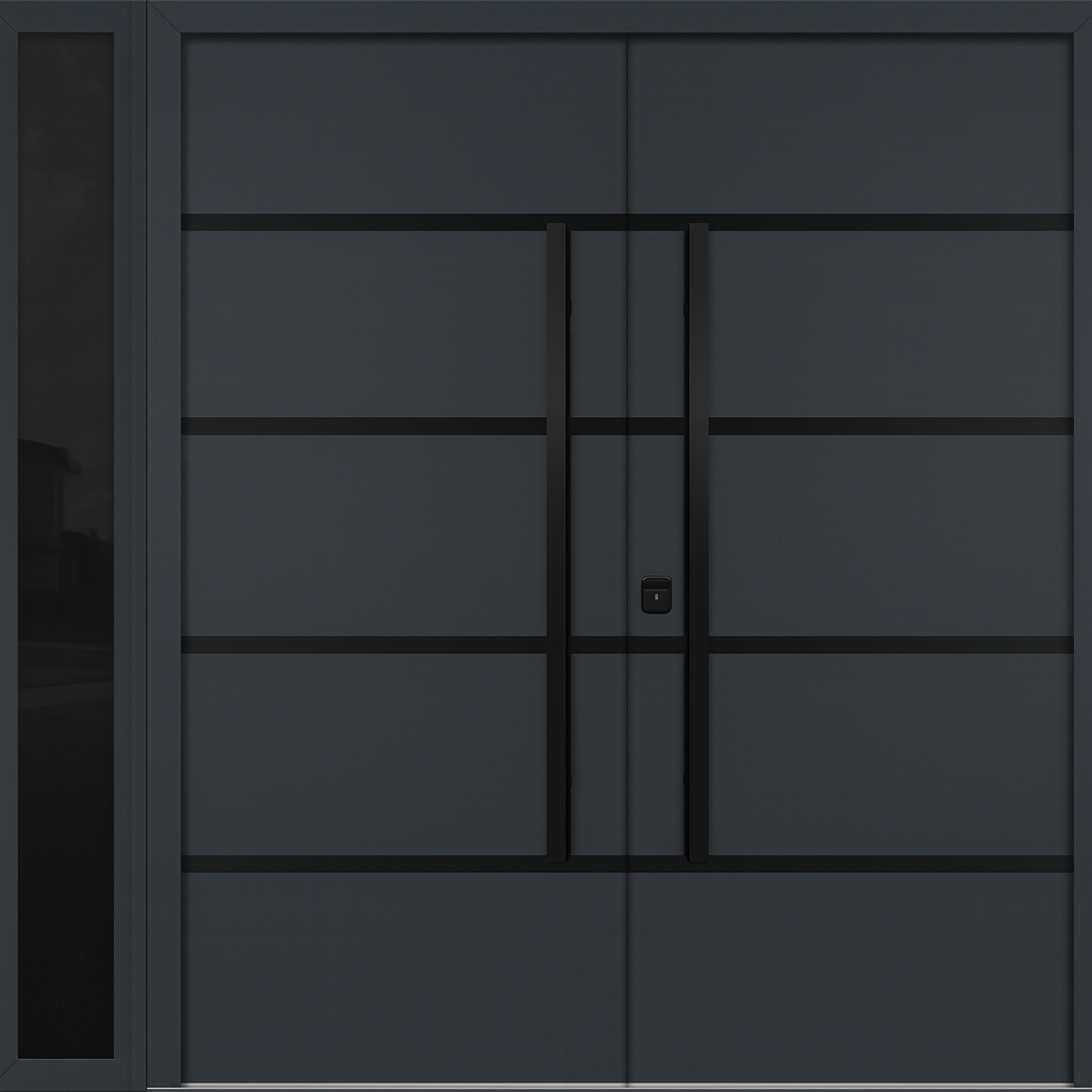 Nova Inox S3 Modern Exterior Double Door W/ (1) 12" Sidelight - Unit 86x81 3/8 - Black Stainless - Gray