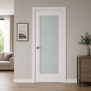 Nova Triplex 056 Soft White Laminated Modern Pre-Hung Door - Doors and Beyond
