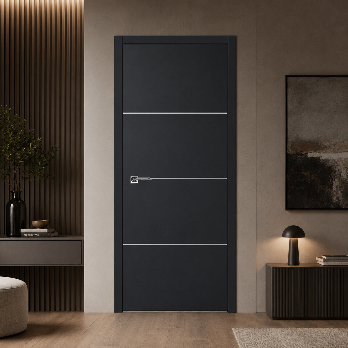 Nova Glam Pro 009 Soft Black Laminated Modern Pre-Hung Door - Doors and Beyond