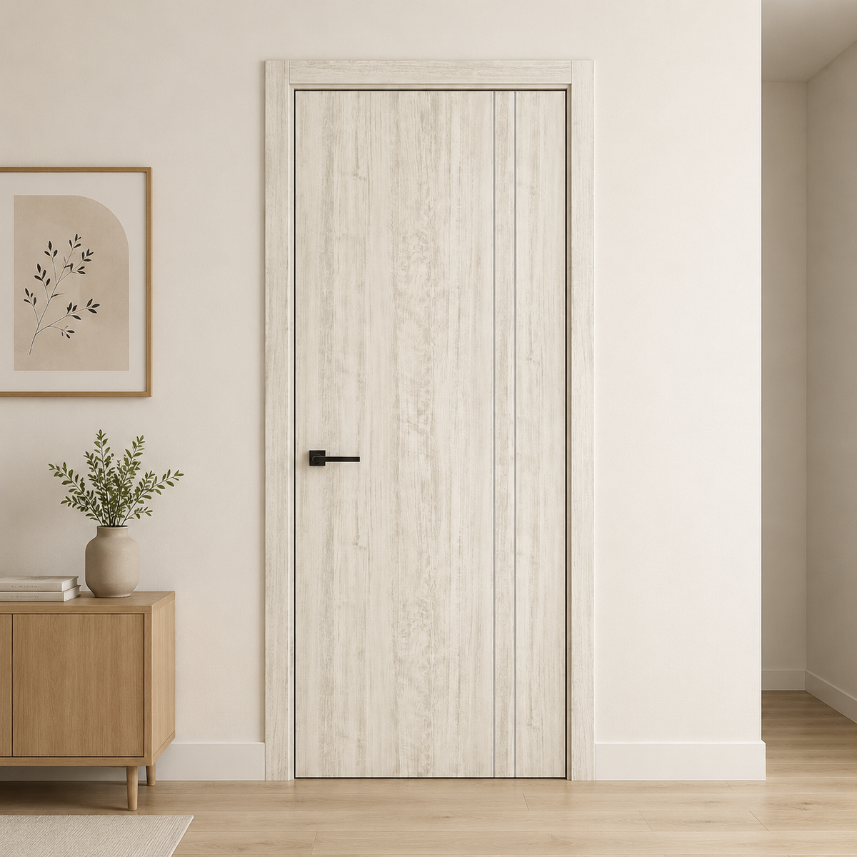 Nova HG002VR Light Aloe Wood Laminated Modern Single Pre-Hung Door - Doors and Beyond