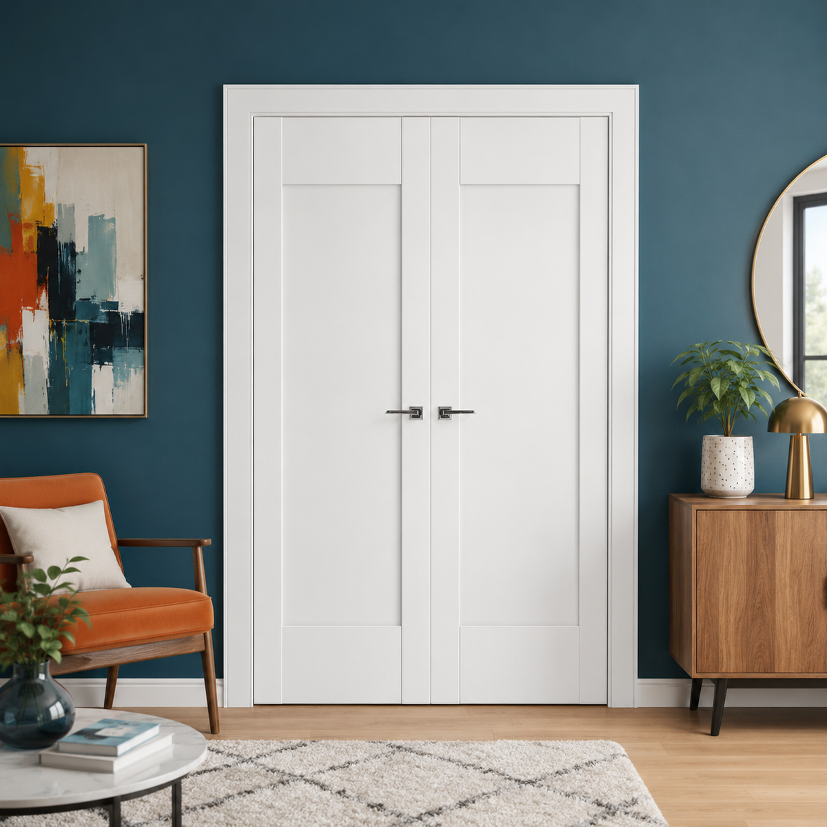 Nova Stile 012 Soft White Laminated Modern Double Pre-Hung Door - Doors and Beyond