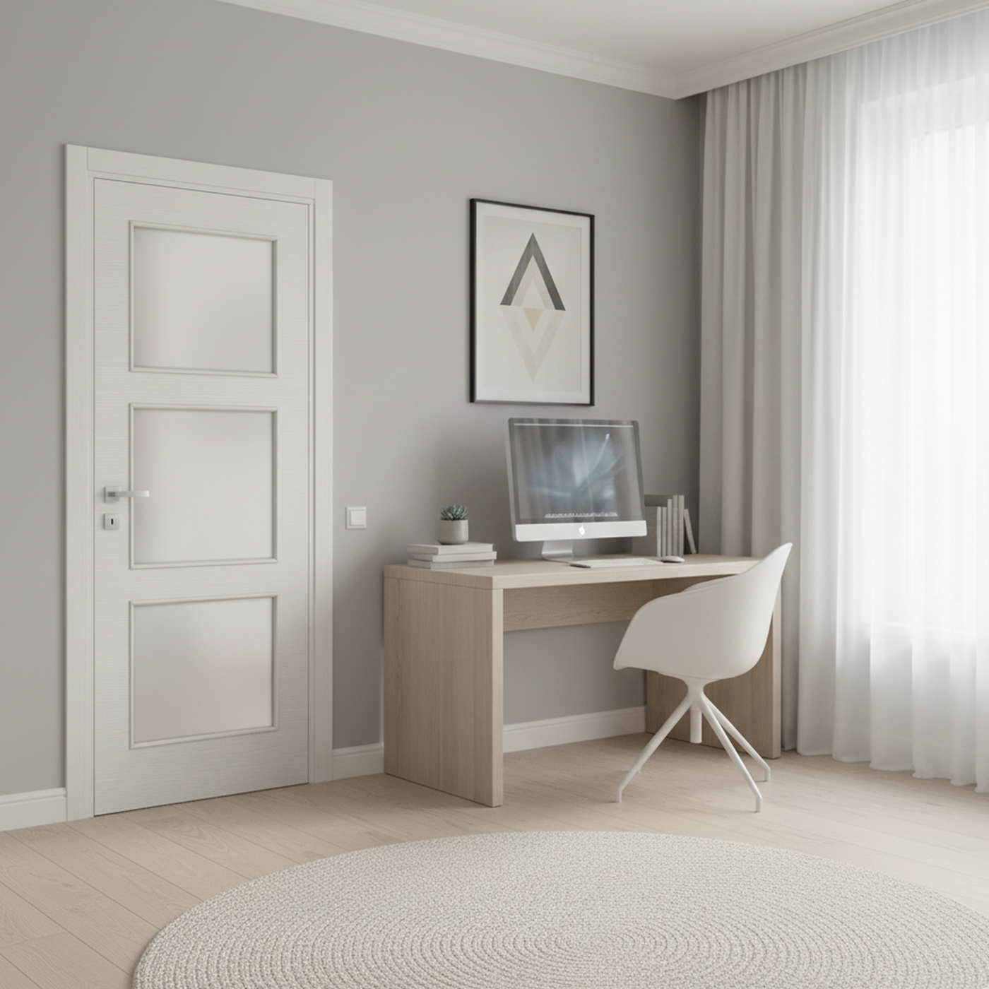 Nova 3-Lite Braga Bianco Matrix CPL Modern Single Pre-hung Door - Doors and Beyond