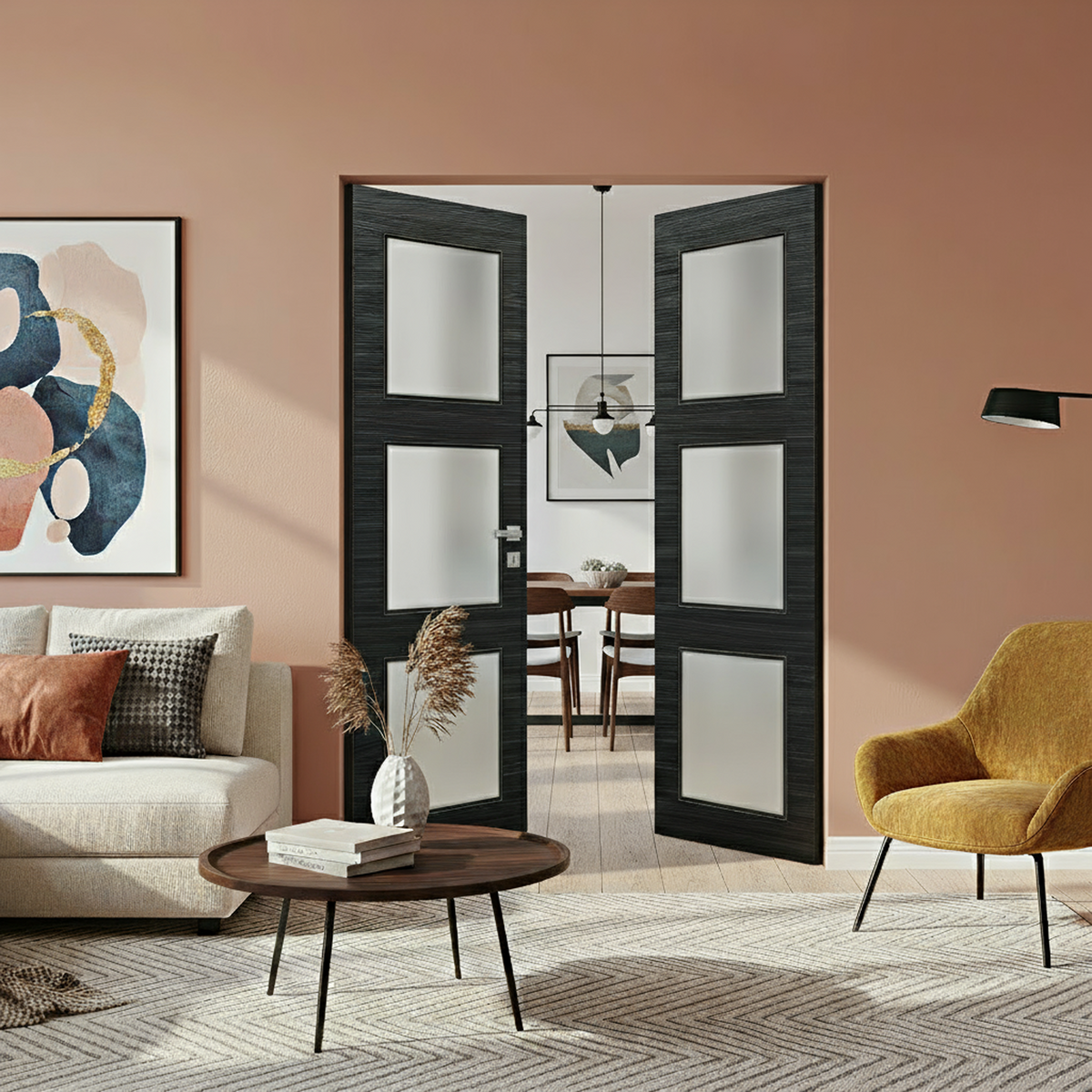 Braga 3-Lite Blu Matrix CPL Frameless Modern Double Door - Doors and Beyond